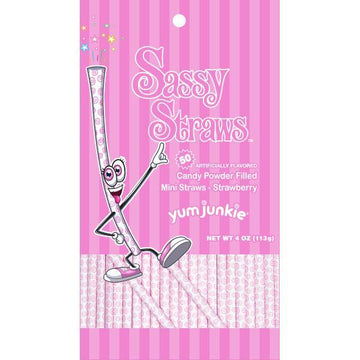 YumJunkie Sassy Straws Candy Powder Filled Mini Straws - Strawberry: 50-Piece Bag - Candy Warehouse