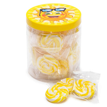 YumJunkie Sweet Suns Yellow Swirl Hard Candy Circles: 30-Piece Jar - Candy Warehouse