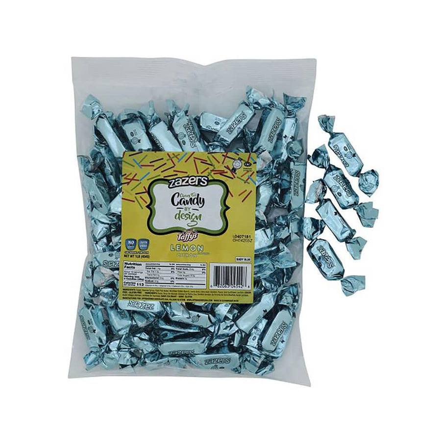 Zazers Light Blue Foil Lemon Chewy Candy: 1LB Bag - Candy Warehouse