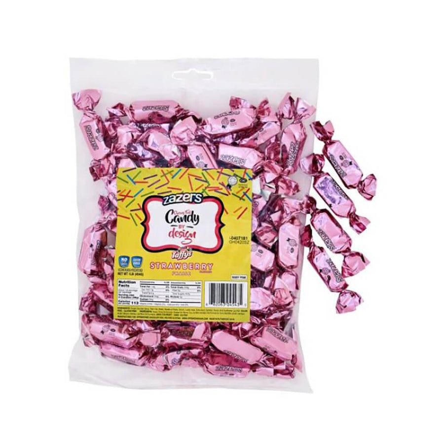 Zazers Pink Foil Strawberry Chewy Candy: 1LB Bag - Candy Warehouse