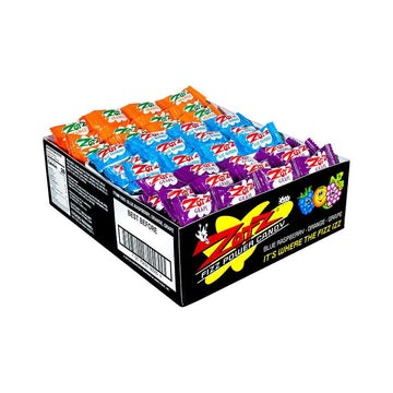 Zotz Sour Candy Fizz Strings - Blue Raspberry, Orange, Grape: 48-Piece Display - Candy Warehouse